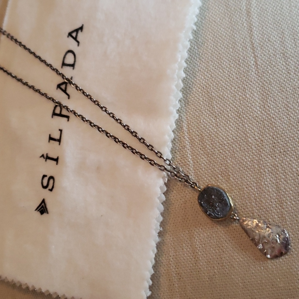 Silpada Sterling Silver and bronze necklace with a druzy stone.